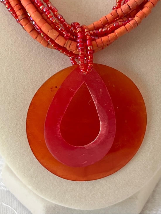 Coldwater Creek Jewelry - Vintage Coldwater Creek Orange and Red Multi-Strand Bead Necklace with Pendant